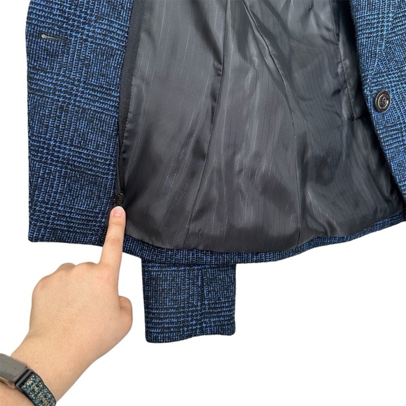 Veronica Beard Wool Blend Tweed Cutaway Dickey Jacket in Blue Black Plaid Size 2 - Picture 8 of 16